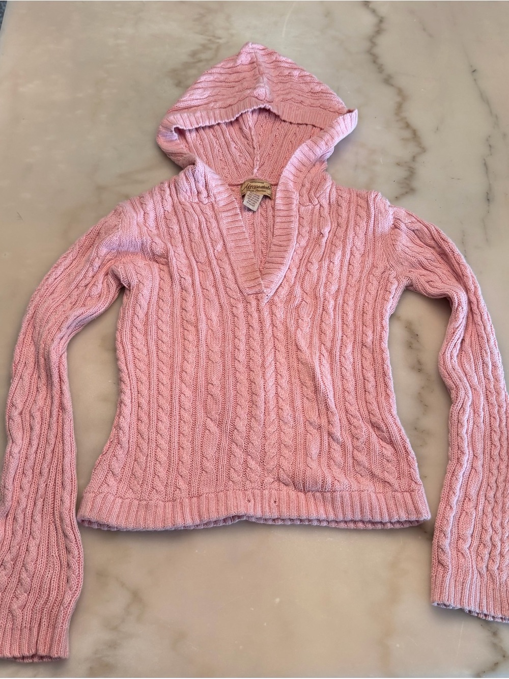 Vintage Limited Edition Aรฉropostale Pink Hooded Pullover Sweater Womens XL